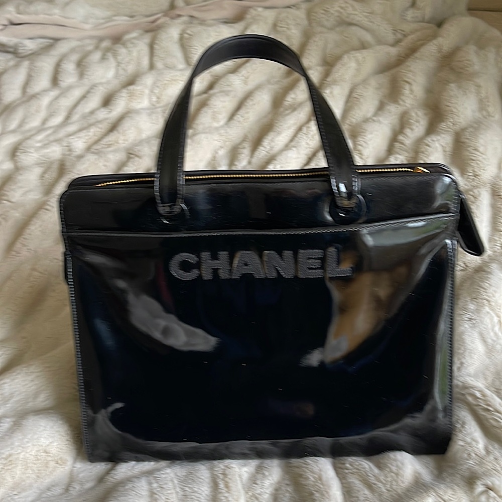 Black patent leather Chanel bag